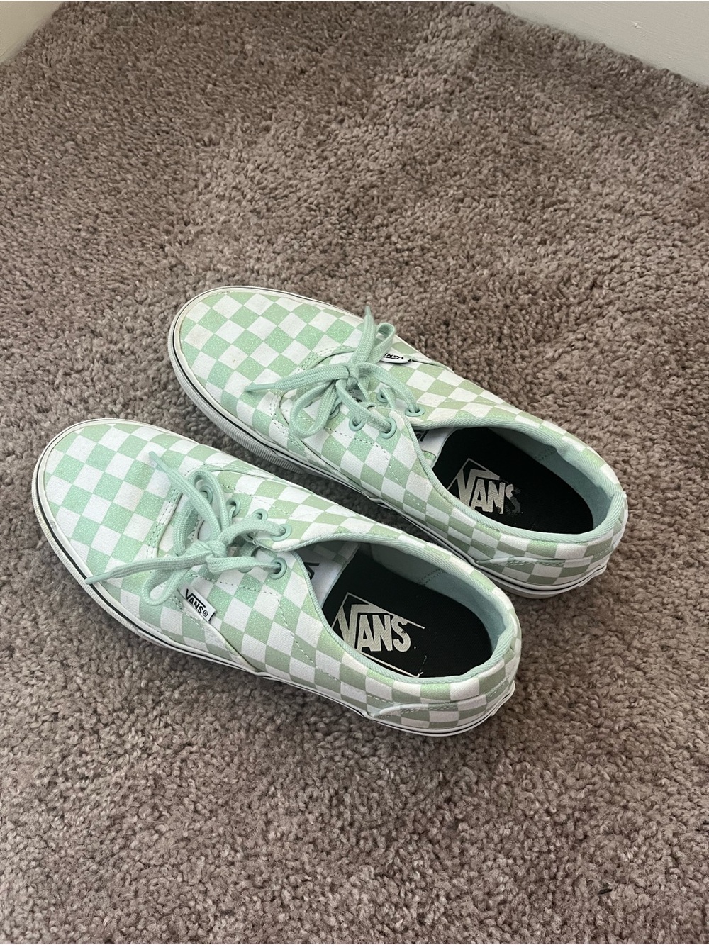 Vans Checkerboard Lace-Up Sneakers - Mint Green